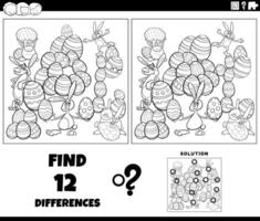 differences game with cartoon Easter bunnies coloring page vector