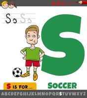 letter S worksheet with cartoon illustration of soccer sport vector