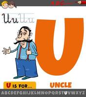 letter U from alphabet with cartoon uncle character vector