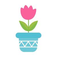 Flower in pot in flat style on white background. Trendy graphic template. Greeting card. vector