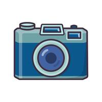 Cartoon blue camera. Tourist accessories. Vector illustration in flat style.