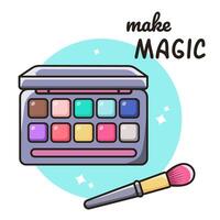 Set of decorative cosmetics. Eyeshadow palette and brush. Packaging for cosmetic products. Vector illustration in flat style