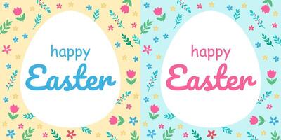 Egg silhouette and floral pattern. Happy Easter card. Vector illustration in flat style