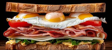 AI generated Exquisite sandwich with poached eggs in professional food photography for culinary inspiration photo