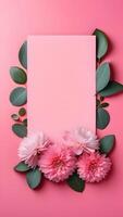 AI Generated sheet of paper, frame, around flowers, minimalism, instagram photo