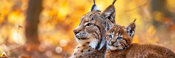 AI generated Male lynx and cub portrait with text space on left, object on right   ideal for informative content photo