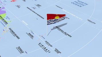 Kiribati bandeira acenando dentro vento, mundo mapa rotativo por aí bandeira, desatado laço, 3d Renderização video