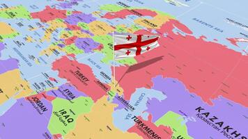 Georgia Flag Waving in Wind, World Map Rotating around Flag, Seamless Loop, 3D Rendering video