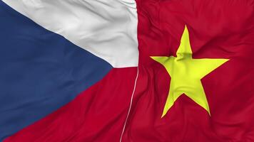 Vietnam and Czech Republic Flags Together Seamless Looping Background, Looped Bump Texture Cloth Waving Slow Motion, 3D Rendering video