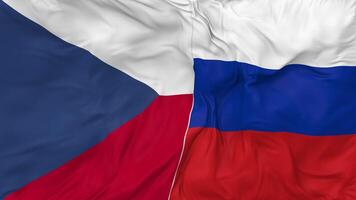 Rusia y checo república banderas juntos sin costura bucle fondo, serpenteado bache textura paño ondulación lento movimiento, 3d representación video