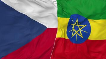 Ethiopia and Czech Republic Flags Together Seamless Looping Background, Looped Bump Texture Cloth Waving Slow Motion, 3D Rendering video