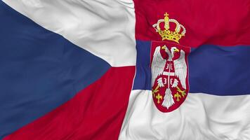 Serbia and Czech Republic Flags Together Seamless Looping Background, Looped Bump Texture Cloth Waving Slow Motion, 3D Rendering video