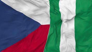 Nigeria and Czech Republic Flags Together Seamless Looping Background, Looped Bump Texture Cloth Waving Slow Motion, 3D Rendering video