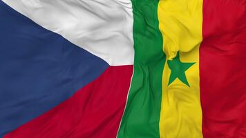 Senegal and Czech Republic Flags Together Seamless Looping Background, Looped Bump Texture Cloth Waving Slow Motion, 3D Rendering video