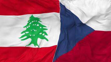 libanon och tjeck republik flaggor tillsammans sömlös looping bakgrund, looped stöta textur trasa vinka långsam rörelse, 3d tolkning video