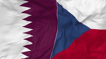 Qatar e ceco repubblica bandiere insieme senza soluzione di continuità looping sfondo, loop urto struttura stoffa agitando lento movimento, 3d interpretazione video