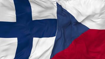 Finland en Tsjechisch republiek vlaggen samen naadloos looping achtergrond, lusvormige buil structuur kleding golvend langzaam beweging, 3d renderen video
