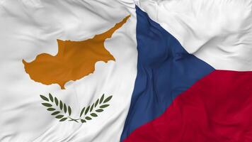cypern och tjeck republik flaggor tillsammans sömlös looping bakgrund, looped stöta textur trasa vinka långsam rörelse, 3d tolkning video