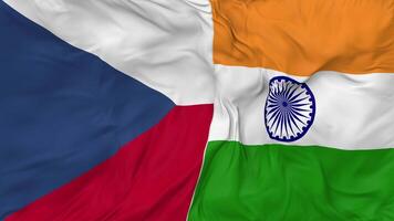India and Czech Republic Flags Together Seamless Looping Background, Looped Bump Texture Cloth Waving Slow Motion, 3D Rendering video