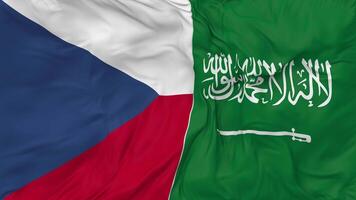 ksa, Royaume de saoudien Saoudite et tchèque république drapeaux ensemble sans couture boucle arrière-plan, en boucle bosse texture tissu agitant lent mouvement, 3d le rendu video