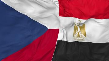 Egypt and Czech Republic Flags Together Seamless Looping Background, Looped Bump Texture Cloth Waving Slow Motion, 3D Rendering video