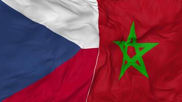 Morocco and Czech Republic Flags Together Seamless Looping Background, Looped Bump Texture Cloth Waving Slow Motion, 3D Rendering video