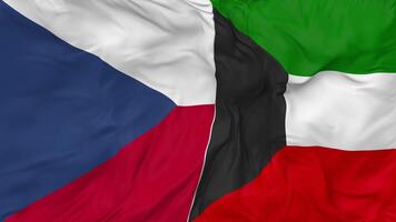 Kuwait and Czech Republic Flags Together Seamless Looping Background, Looped Bump Texture Cloth Waving Slow Motion, 3D Rendering video