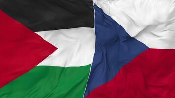 Palestine and Czech Republic Flags Together Seamless Looping Background, Looped Bump Texture Cloth Waving Slow Motion, 3D Rendering video