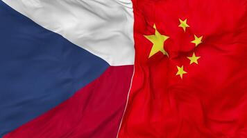 China and Czech Republic Flags Together Seamless Looping Background, Looped Bump Texture Cloth Waving Slow Motion, 3D Rendering video