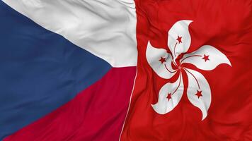 Hong kong et tchèque république drapeaux ensemble sans couture boucle arrière-plan, en boucle bosse texture tissu agitant lent mouvement, 3d le rendu video