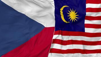 Malaysia and Czech Republic Flags Together Seamless Looping Background, Looped Bump Texture Cloth Waving Slow Motion, 3D Rendering video