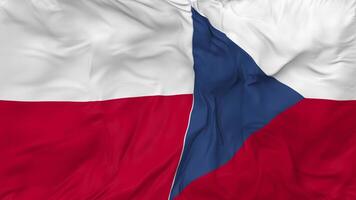 Polen en Tsjechisch republiek vlaggen samen naadloos looping achtergrond, lusvormige buil structuur kleding golvend langzaam beweging, 3d renderen video