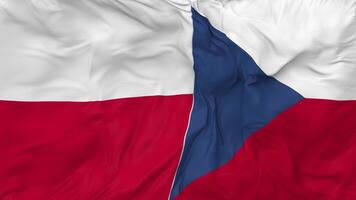 Poland and Czech Republic Flags Together Seamless Looping Background, Looped Bump Texture Cloth Waving Slow Motion, 3D Rendering video