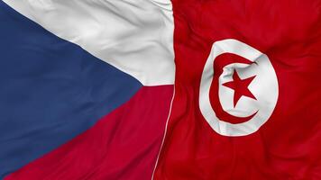 Tunisia and Czech Republic Flags Together Seamless Looping Background, Looped Bump Texture Cloth Waving Slow Motion, 3D Rendering video