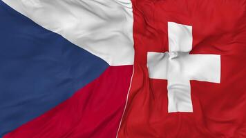 Suisse et tchèque république drapeaux ensemble sans couture boucle arrière-plan, en boucle bosse texture tissu agitant lent mouvement, 3d le rendu video