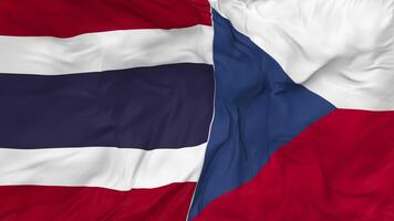Thailand and Czech Republic Flags Together Seamless Looping Background, Looped Bump Texture Cloth Waving Slow Motion, 3D Rendering video