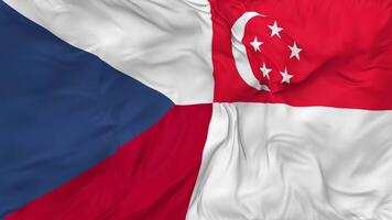 Singapore and Czech Republic Flags Together Seamless Looping Background, Looped Bump Texture Cloth Waving Slow Motion, 3D Rendering video