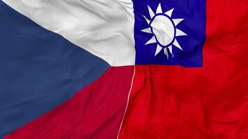 Taiwan and Czech Republic Flags Together Seamless Looping Background, Looped Bump Texture Cloth Waving Slow Motion, 3D Rendering video