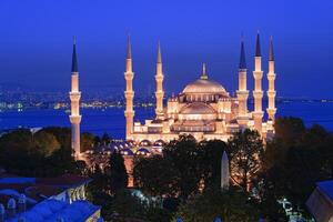 Blue hour over Sultan Ahmet Mosque, Istanbul, Turkey photo