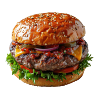 ai generiert groß Hamburger isoliert auf transparent Hintergrund png