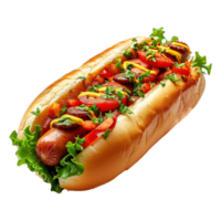 AI generated Hot dog with mustard and ketchup isolated on transparent background png