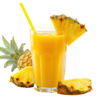 AI generated Pineapple juice in a glass with a straw isolated on transparent background png