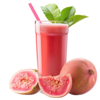 AI generated Fresh guava juice and guava fruits isolated on transparent background png