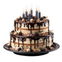 AI generated Birthday cake with blackberries and candles isolated on transparent background png