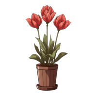 ai gerado ilustração do tulipa dentro Panela isolado em transparente fundo png