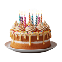 AI generated Birthday cake with candles isolated on transparent background png