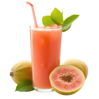 ai gegenereerd vers guava sap en guava fruit geïsoleerd Aan transparant achtergrond png