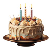 AI generated Birthday cake with candles isolated on transparent background png