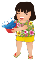 Happy cute cartoon wearing flower shirt smiled enjoy for Songkran festival in Thailand png
