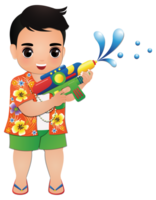 Happy cute cartoon wearing flower shirt smiled enjoy for Songkran festival in Thailand png